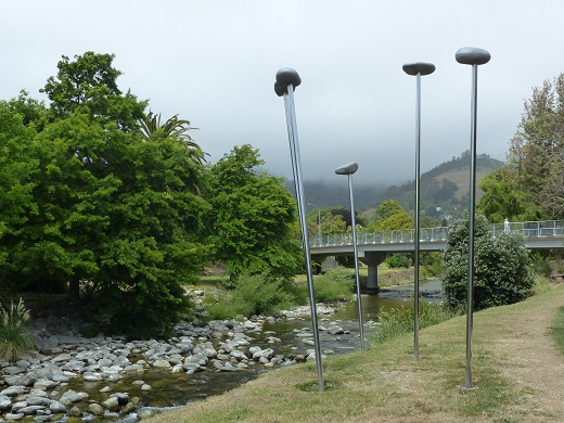 Rocks on sticks; a sculpture by the river in Nelson, Nov 2015